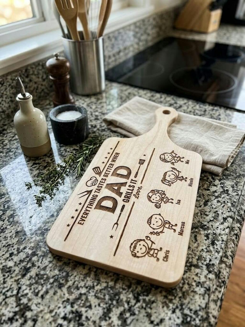 Everything Tastes Better When Grandpa, Dad Grills It - Father's Day Gift - Personalized Cutting Board