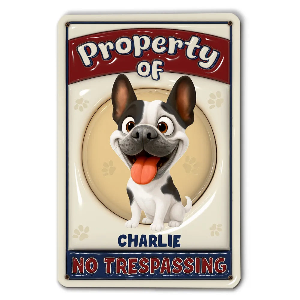 No Trespassing Ver Caricature Dog - Personalized Custom 3D Inflated Effect Metal Sign
