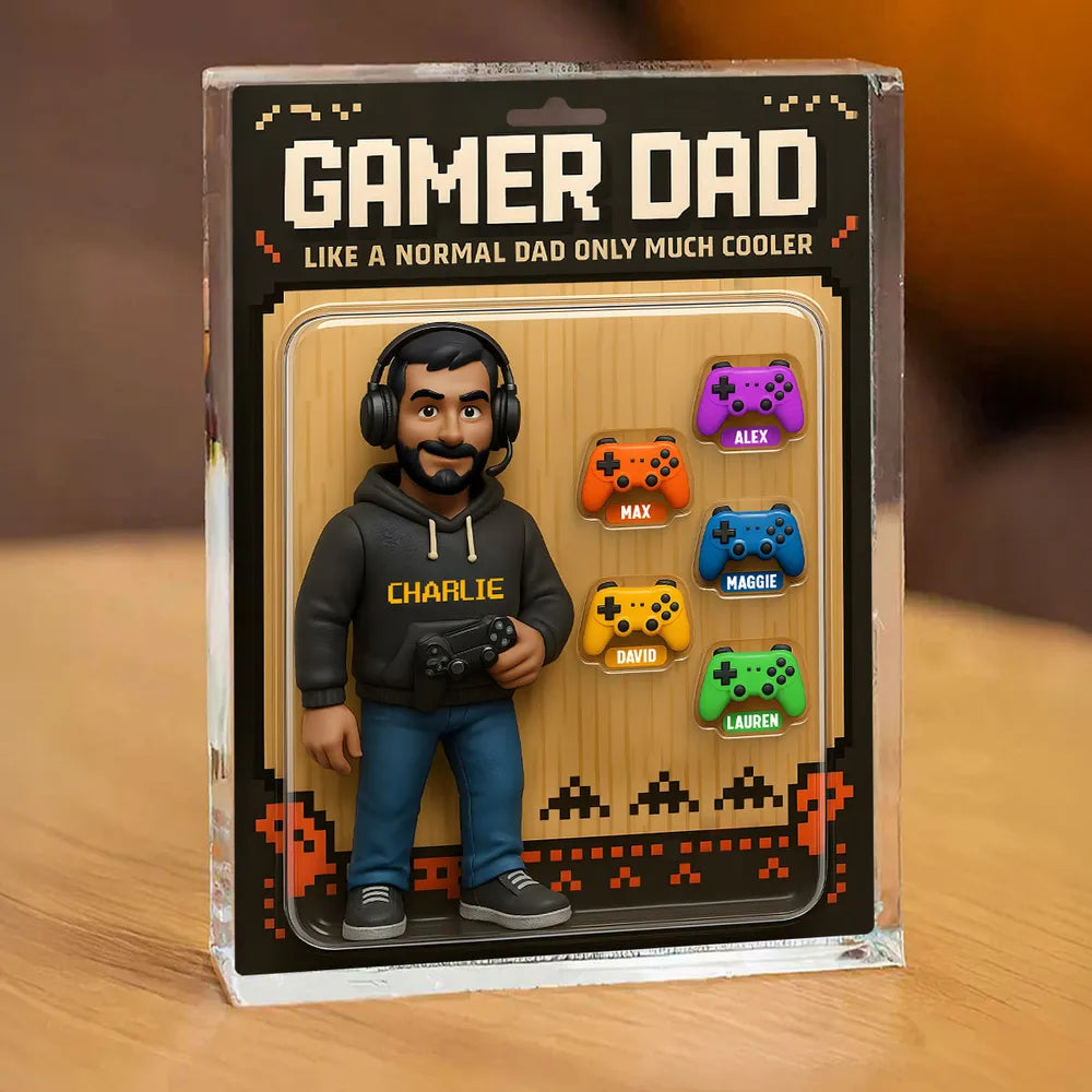 Gamer Dad 3D Effect Acrylic Plaque, Personalized Cooler Dad Block Plaque - Father's Day Birthday Gift For Husband Dad Grandpa