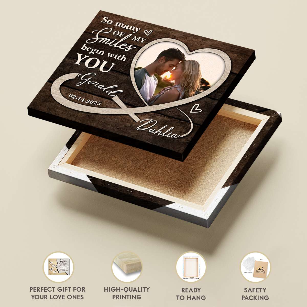 So Many Smiles Begin With You - Custom Heart-Shaped Photo Rustic Wood Canvas Wall Art