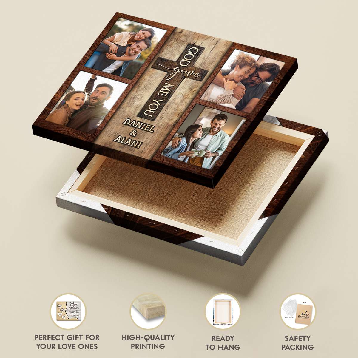 God Gave Me You – Custom Photo Rustic Wood Collage Personalized Gifts For Couple