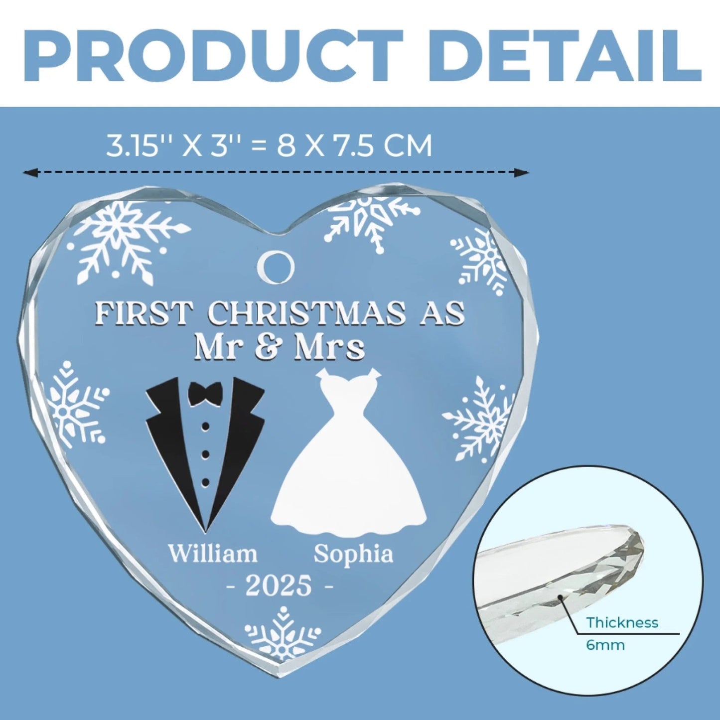 Custom Heart, Round Glass Ornament - Personalized Anniversary Christmas Wedding Gifts For Husband And Wife, Him And Her - Our First Christmas As Mr & Mrs