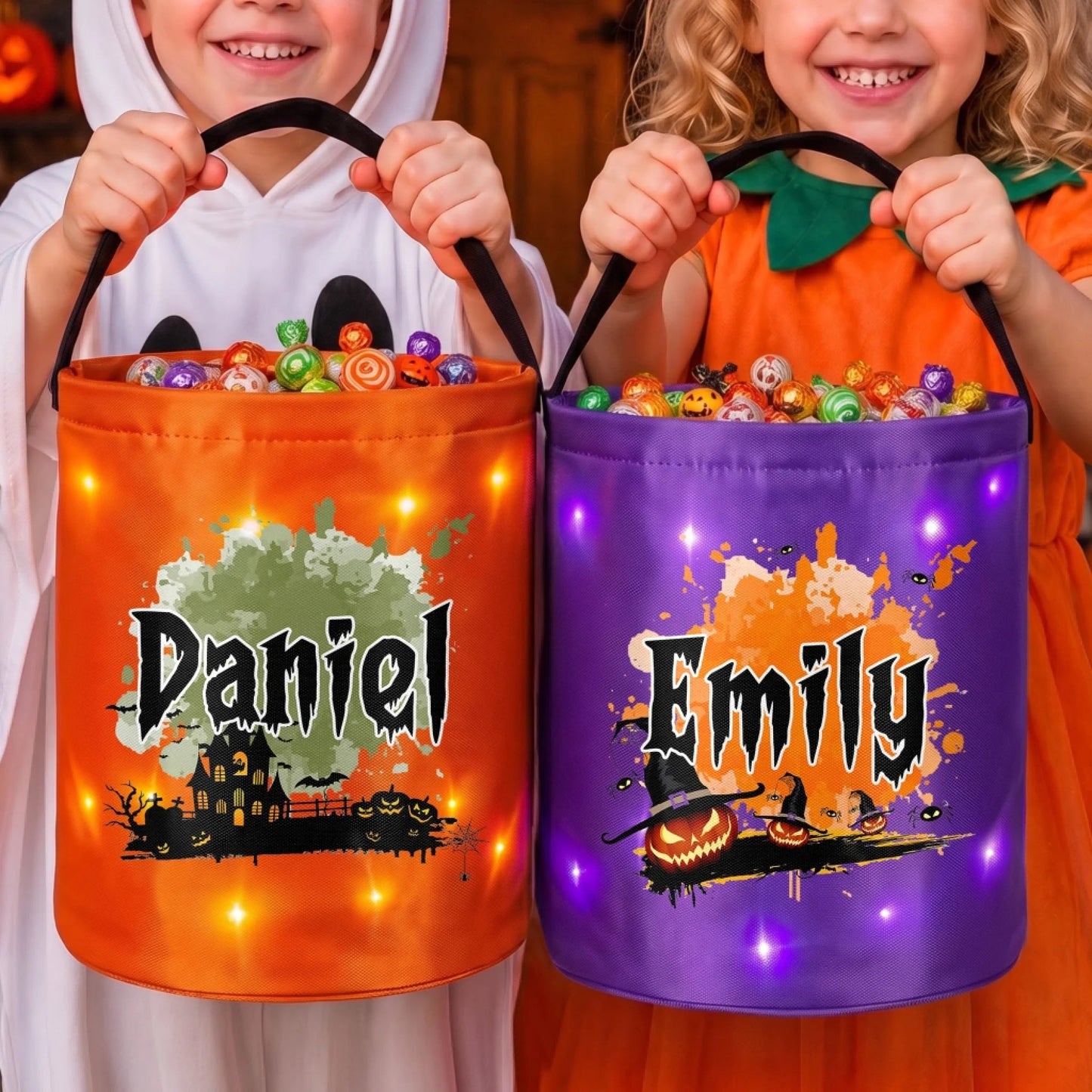 Custom LED Light Bucket Bag - Personalized Halloween Birthday Gifts For Kids - Tiny Trickster