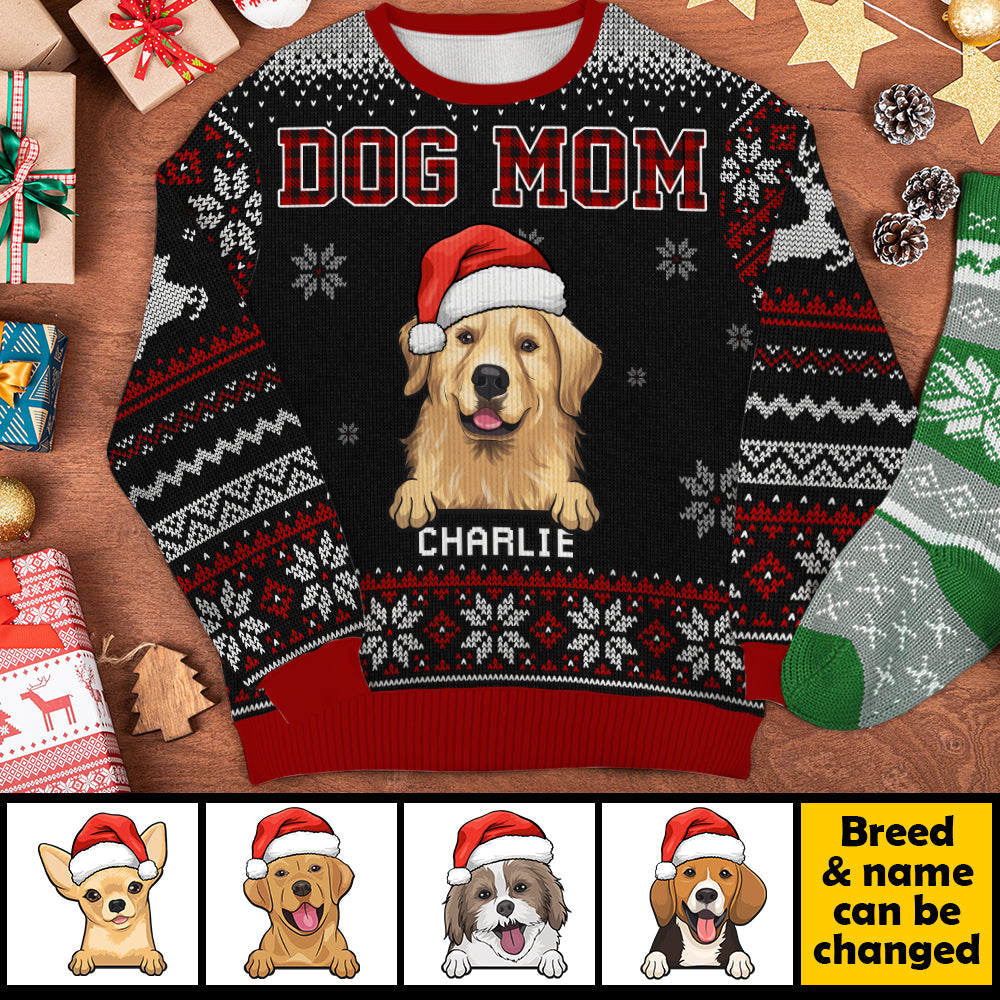 Best Dog Mom & Dog Dad Ever Ugly Sweater - Personalized Custom Unisex Ugly Christmas Sweatshirt, Wool Sweatshirt, All-Over-Print Sweatshirt - Gift For Dog Lovers, Pet Lovers, Christmas Gift