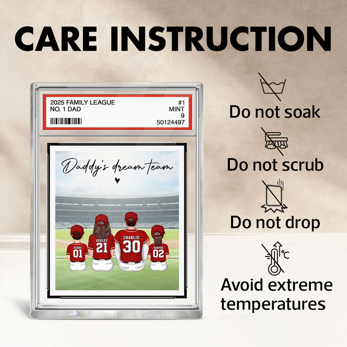 Baseball No. 1 Dad Man & Kids Sitting Trading Card Style, Personalized Acrylic Block Plaque, Father's Day Gift