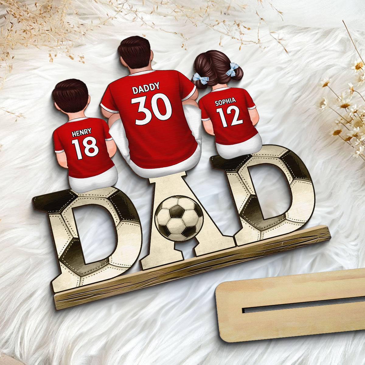 Soccer Dad And Kids Back View Personalized Standing Wooden Plaque, Father's Day Gift for Husband, Gift for Dad