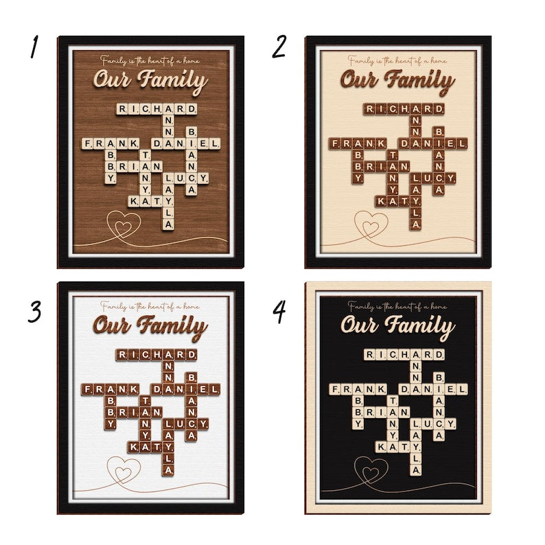 Custom Scrabble Family Name Frame, Scrabble Puzzle, Grandkid Crossword Scrabble Wooden Sign, Unique Gift for Parents Grandparent