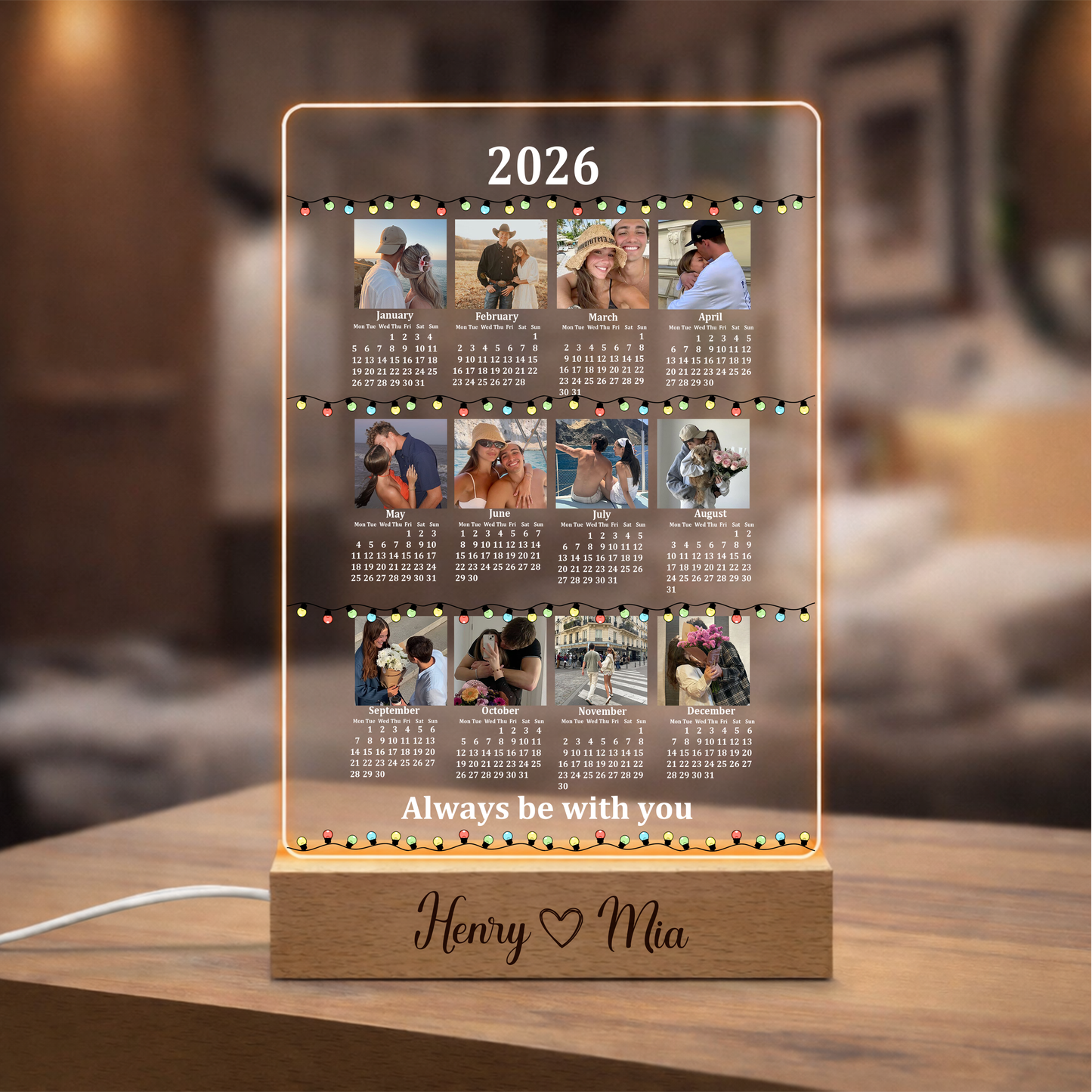 Custom Photo Calendar Night Light – Personalized LED Acrylic Lamp for Couple, Valentine Anniversary Gift for Boyfriend & Girlfriend