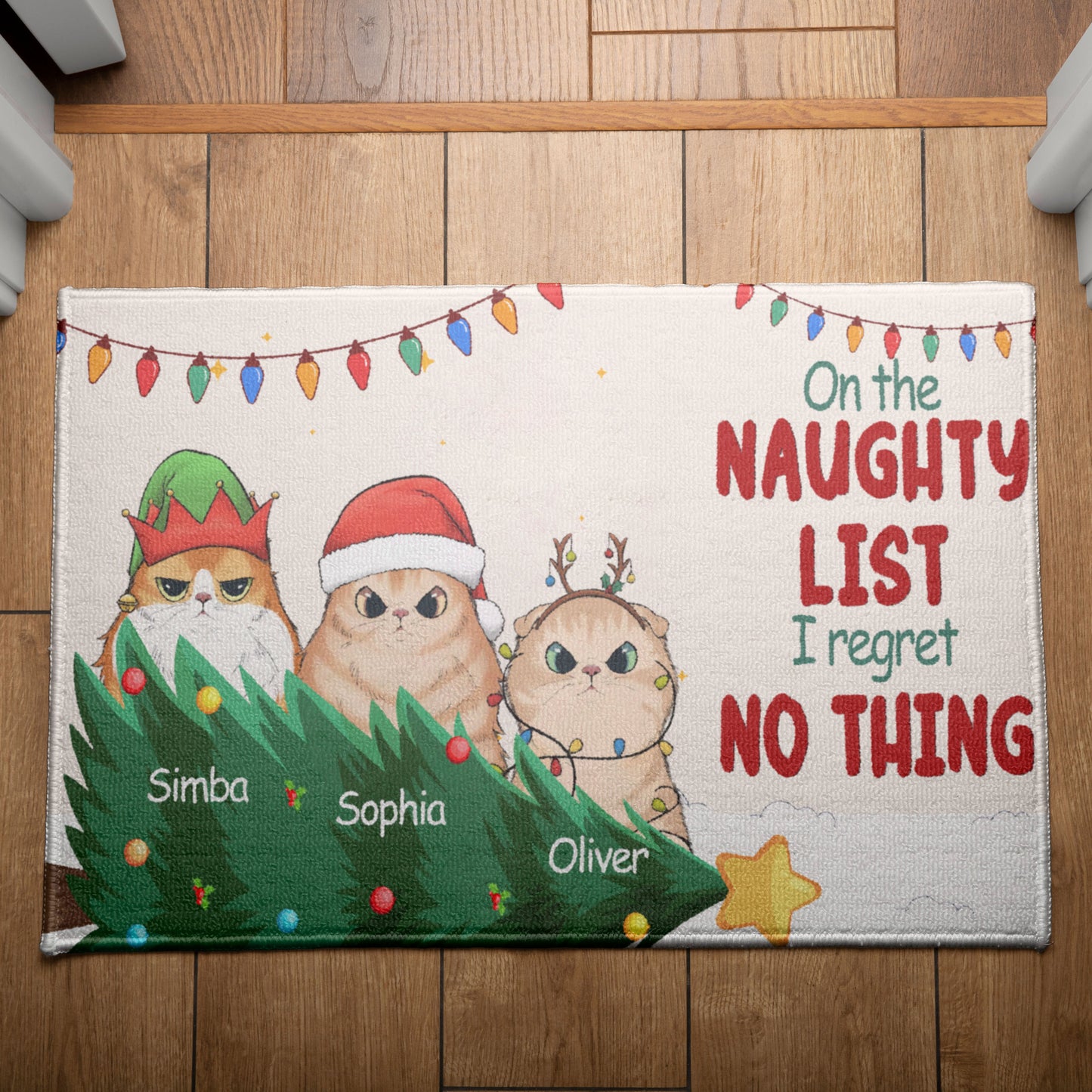 On The Naughty List I Regret Nothing Cat Lover v3 Doormat, Cat Personalized Home Decor Mat, Xmas Gift For Cat Owners, Pet Lovers Gift Idea