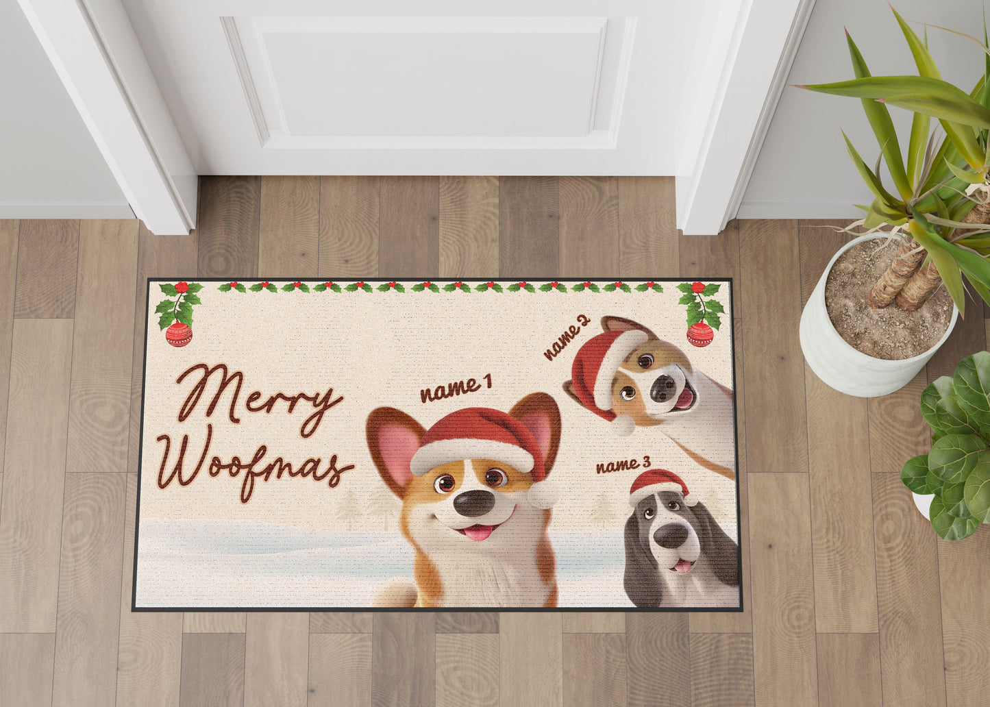 Merry Woofmas Dog Lover Doormat, Dog Personalized Home Decor Mat, Xmas Gift For Pet Owners, Pet Lovers Gift Idea