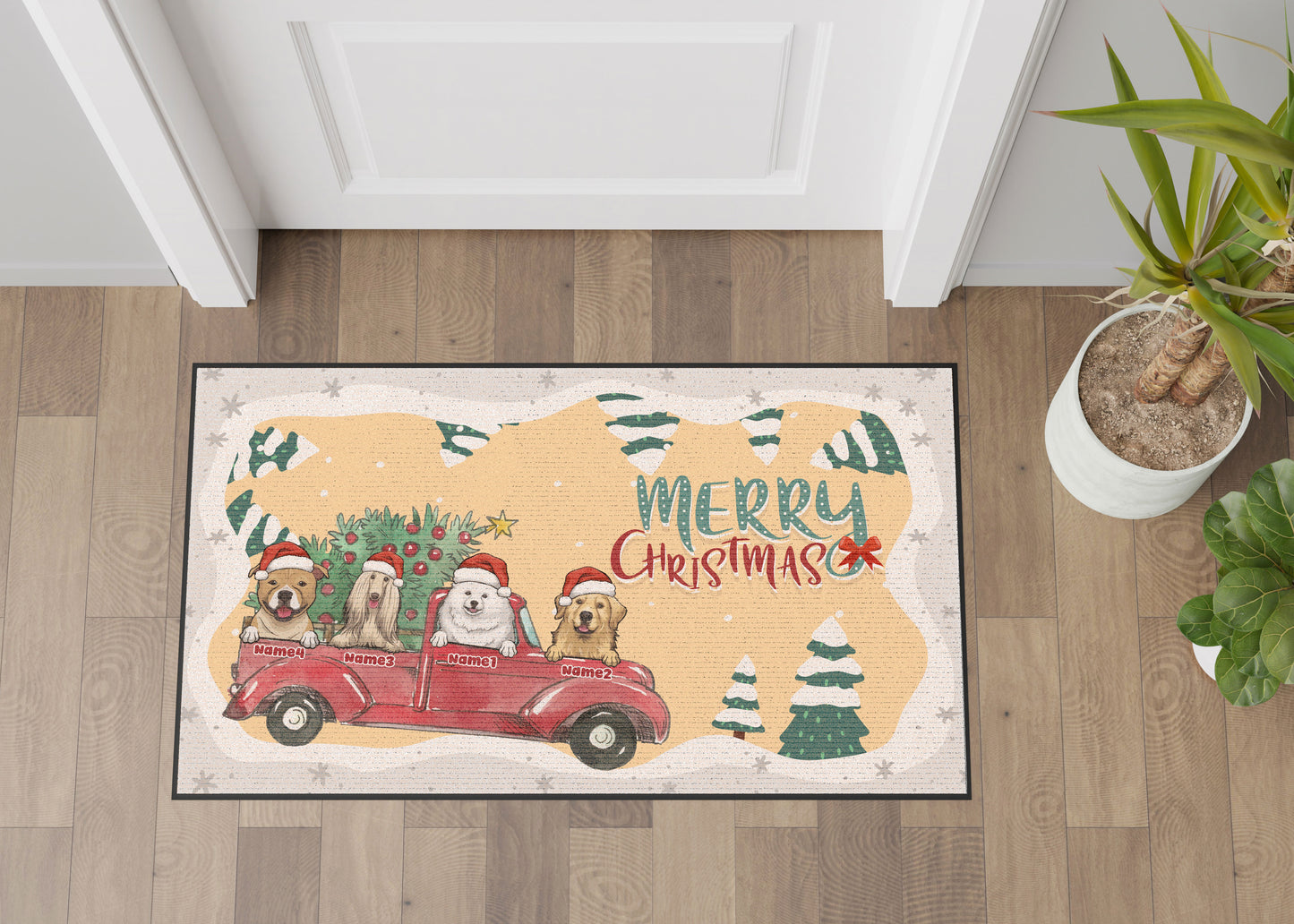Merry Christmas Dog Parents Doormat, Dog Personalized Home Decor Mat, Xmas Gift For Pet Owners, Pet Lovers Gift Idea