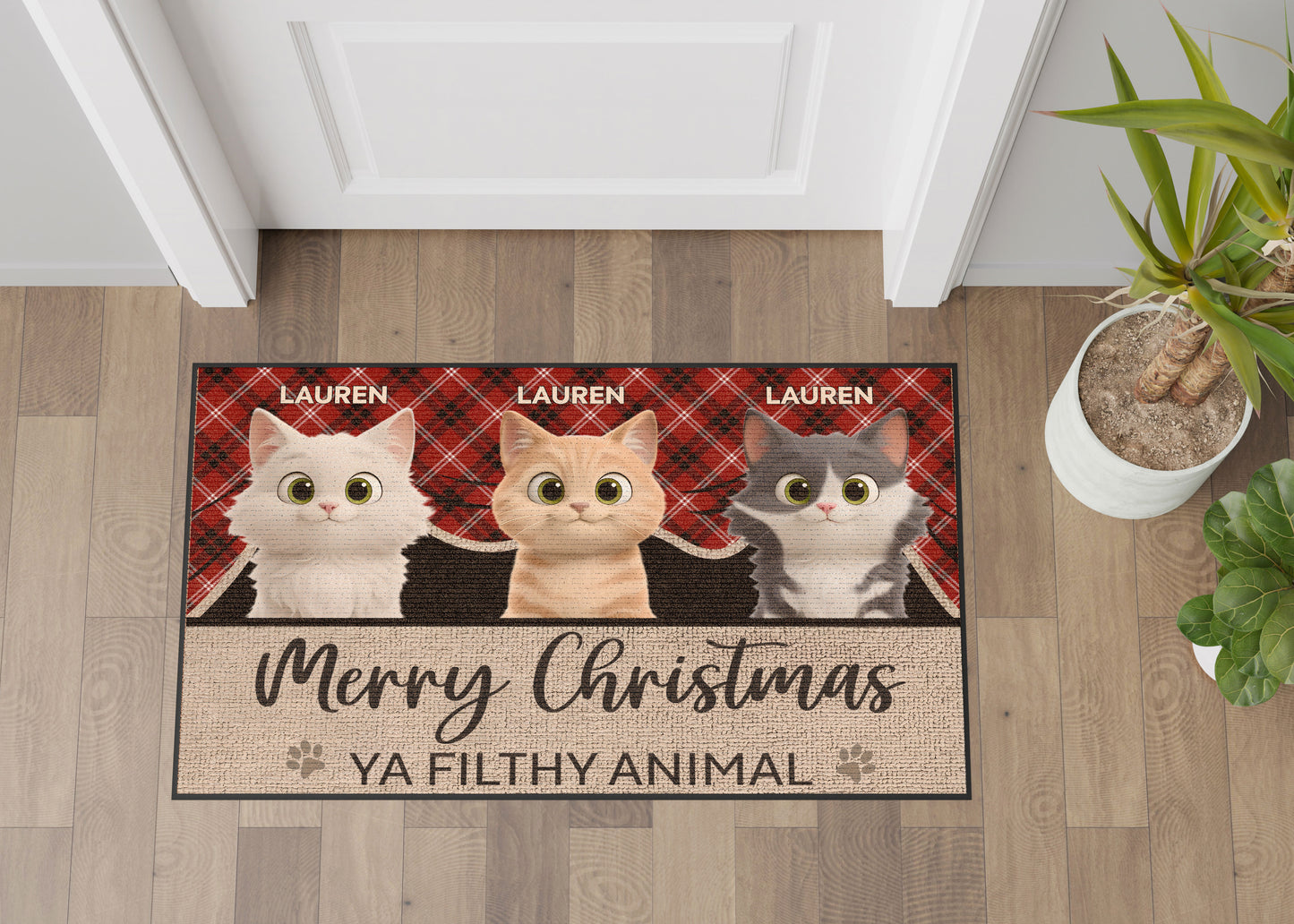 Merry Christmas Ya Filthy Animal Cat Lover v3 Doormat, Cat Personalized Home Decor Mat, Xmas Gift For Cat Owners, Pet Lovers Gift Idea