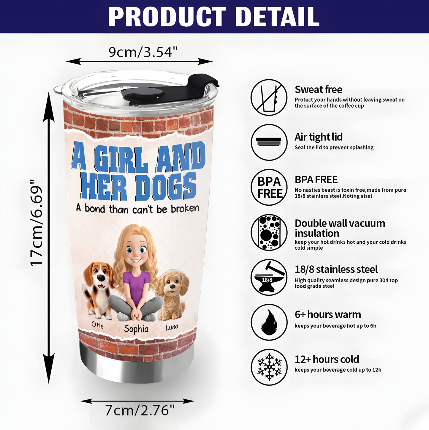 Unbreakable Bond Of A Girl & Her Dogs - Personalized 20oz Tumbler - Gift For Daughter