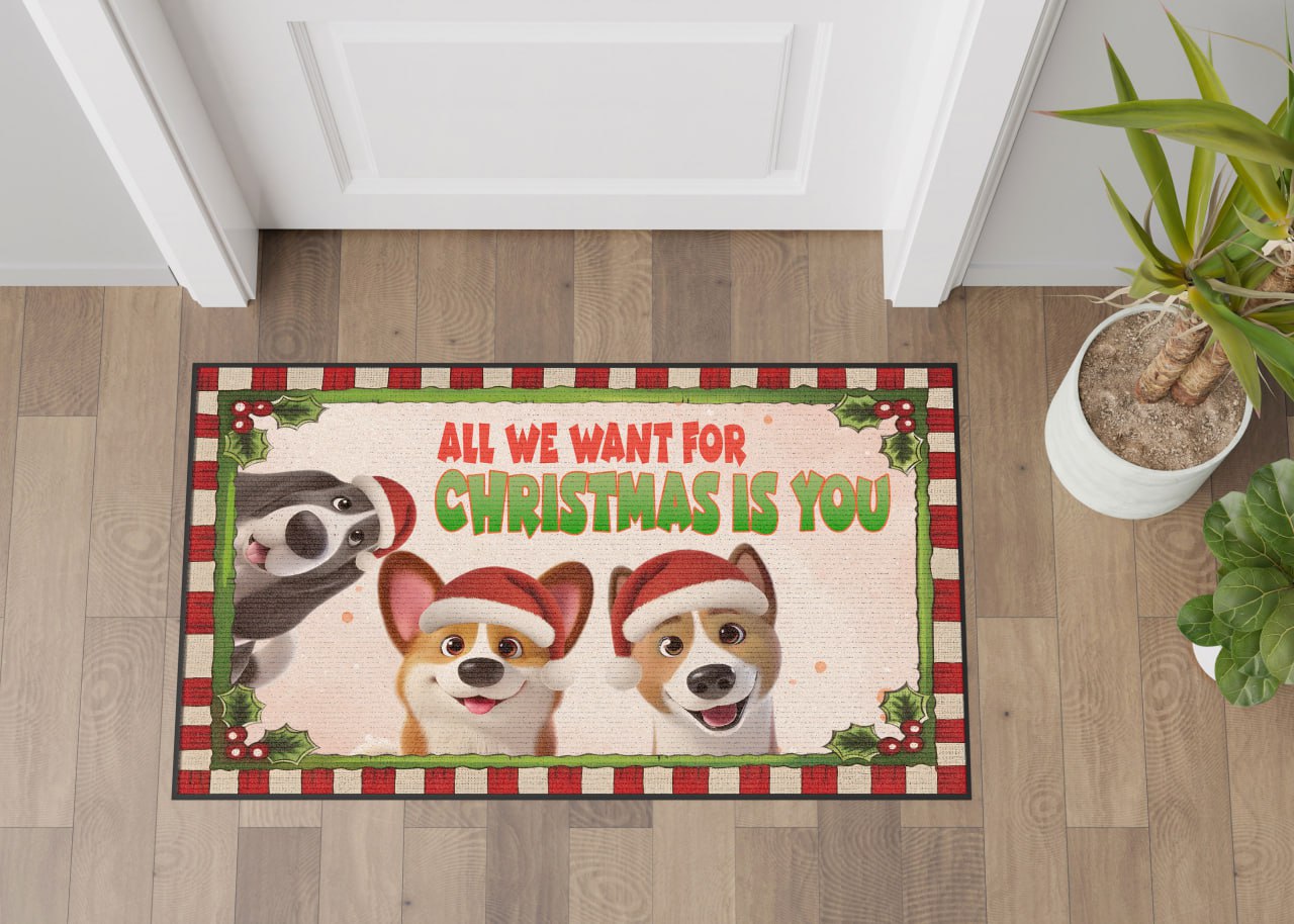 All I Want For Christmas Is You Dog Doormat, Dog Personalized Home Decor Mat, Xmas Gift For Pet Owners, Pet Lovers Gift Idea
