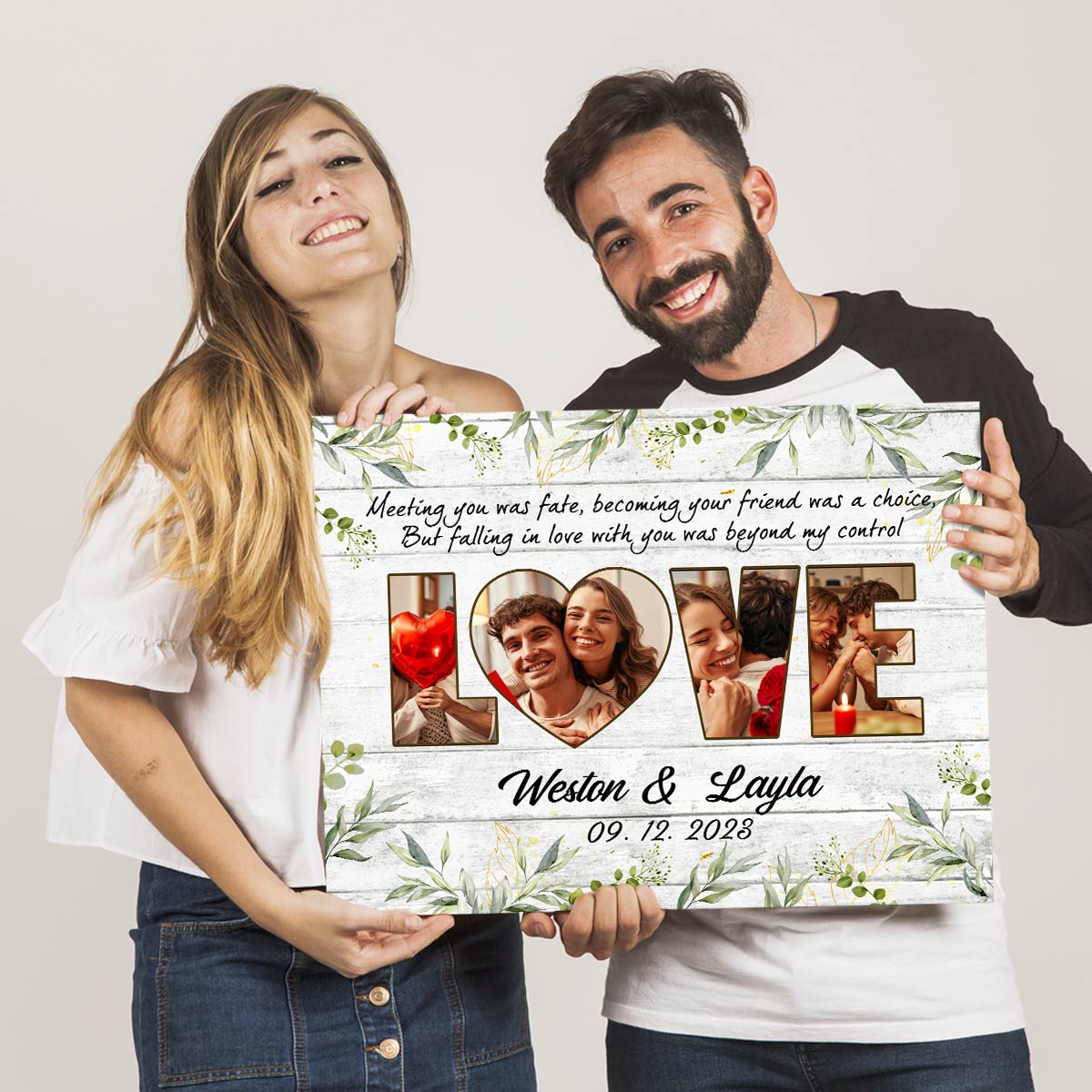 Customized Newlyweds Photo Collage Gift Couple Canvas Wall Art