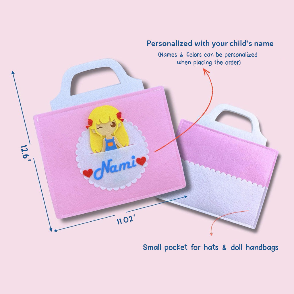 Fairy Princess Felt Dress-Up Doll Playset – Peel & Stick Fashion Activity Book with Carry Bag, Personalized Handmade Kids Toy