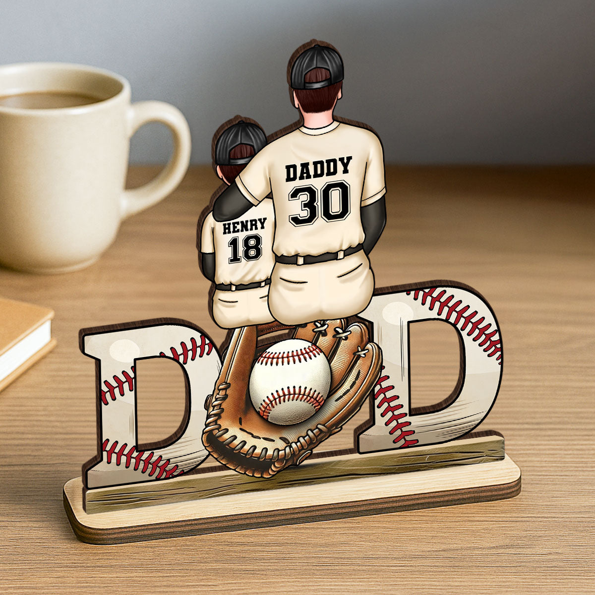 Sports Dad & Kids Personalized 2-Layer Standing Wooden Plaque, Father's Day Gift for Dad, Gift for Husband