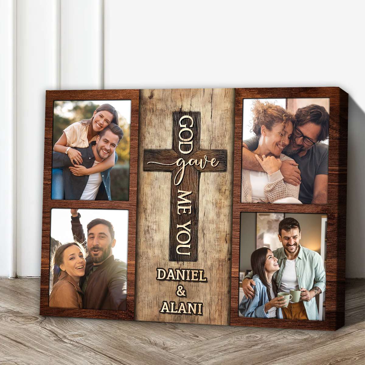 God Gave Me You – Custom Photo Rustic Wood Collage Personalized Gifts For Couple