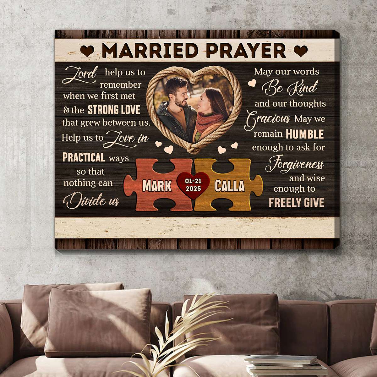 Custom Photo Rustic Married Prayer Canvas – Personalized Gifts For Couple