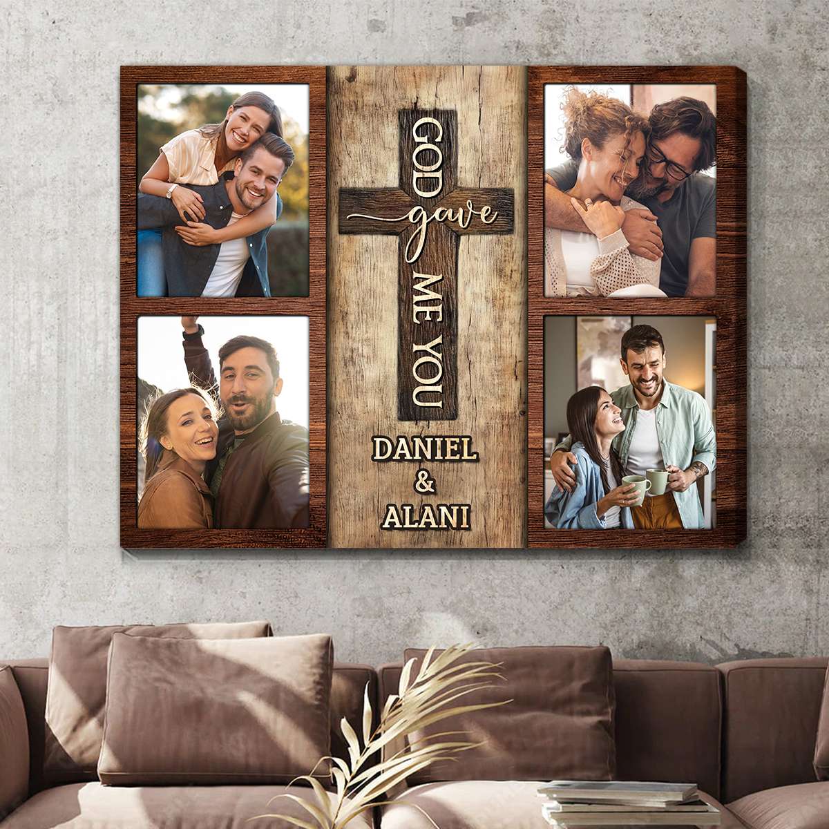 God Gave Me You – Custom Photo Rustic Wood Collage Personalized Gifts For Couple
