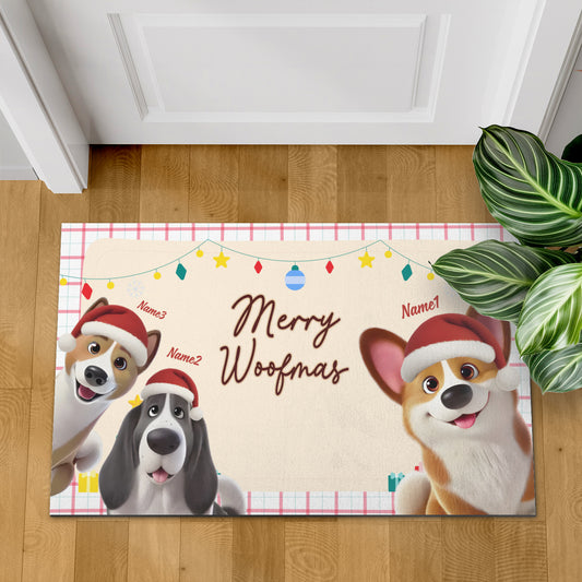 Merry Woofmas Christmas Doormat, Dog Personalized Home Decor Mat, Xmas Gift For Pet Owners, Pet Lovers Gift Idea