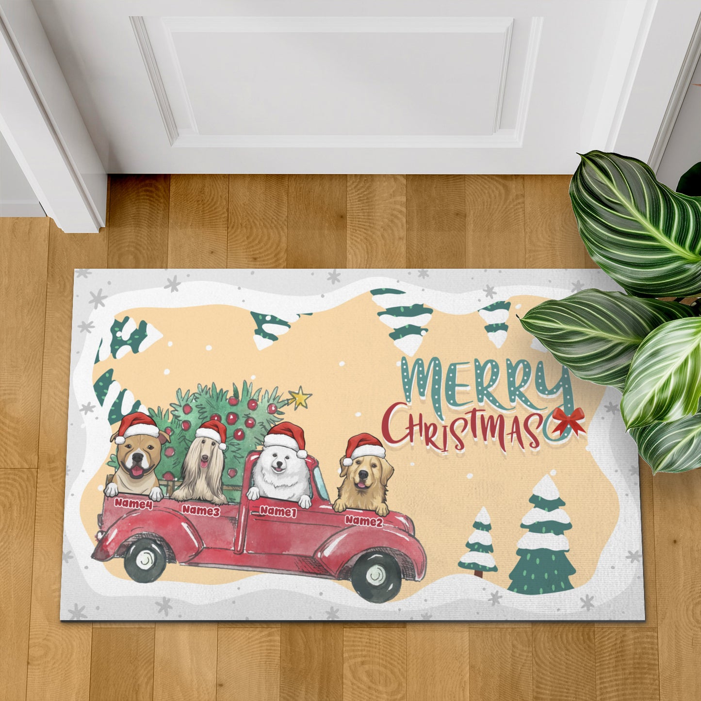 Merry Christmas Dog Parents Doormat, Dog Personalized Home Decor Mat, Xmas Gift For Pet Owners, Pet Lovers Gift Idea