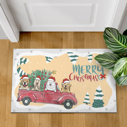 Merry Christmas Dog Parents Doormat, Dog Personalized Home Decor Mat, Xmas Gift For Pet Owners, Pet Lovers Gift Idea