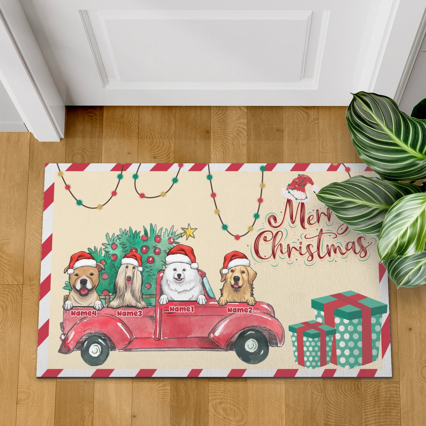 Merry Christmas Dog Mom Doormat, Dog Personalized Home Decor Mat, Xmas Gift For Pet Owners, Pet Lovers Gift Idea