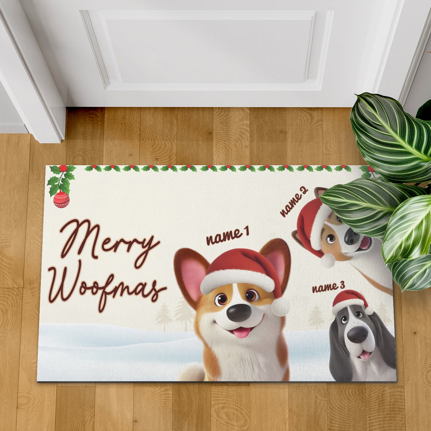Merry Woofmas Dog Lover Doormat, Dog Personalized Home Decor Mat, Xmas Gift For Pet Owners, Pet Lovers Gift Idea