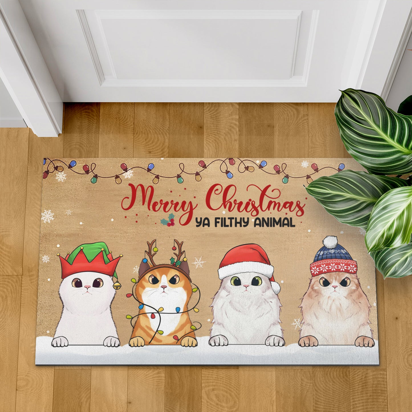 Merry Christmas Ya Filthy Animal Cat Lover Doormat, Cat Personalized Home Decor Mat, Xmas Gift For Cat Owners, Pet Lovers Gift Idea