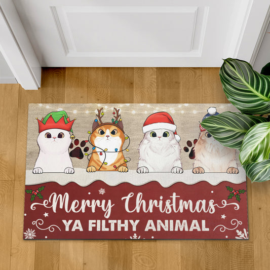 Merry Christmas Ya Filthy Animal Cat Lover v2 Doormat, Cat Personalized Home Decor Mat, Xmas Gift For Cat Owners, Pet Lovers Gift Idea