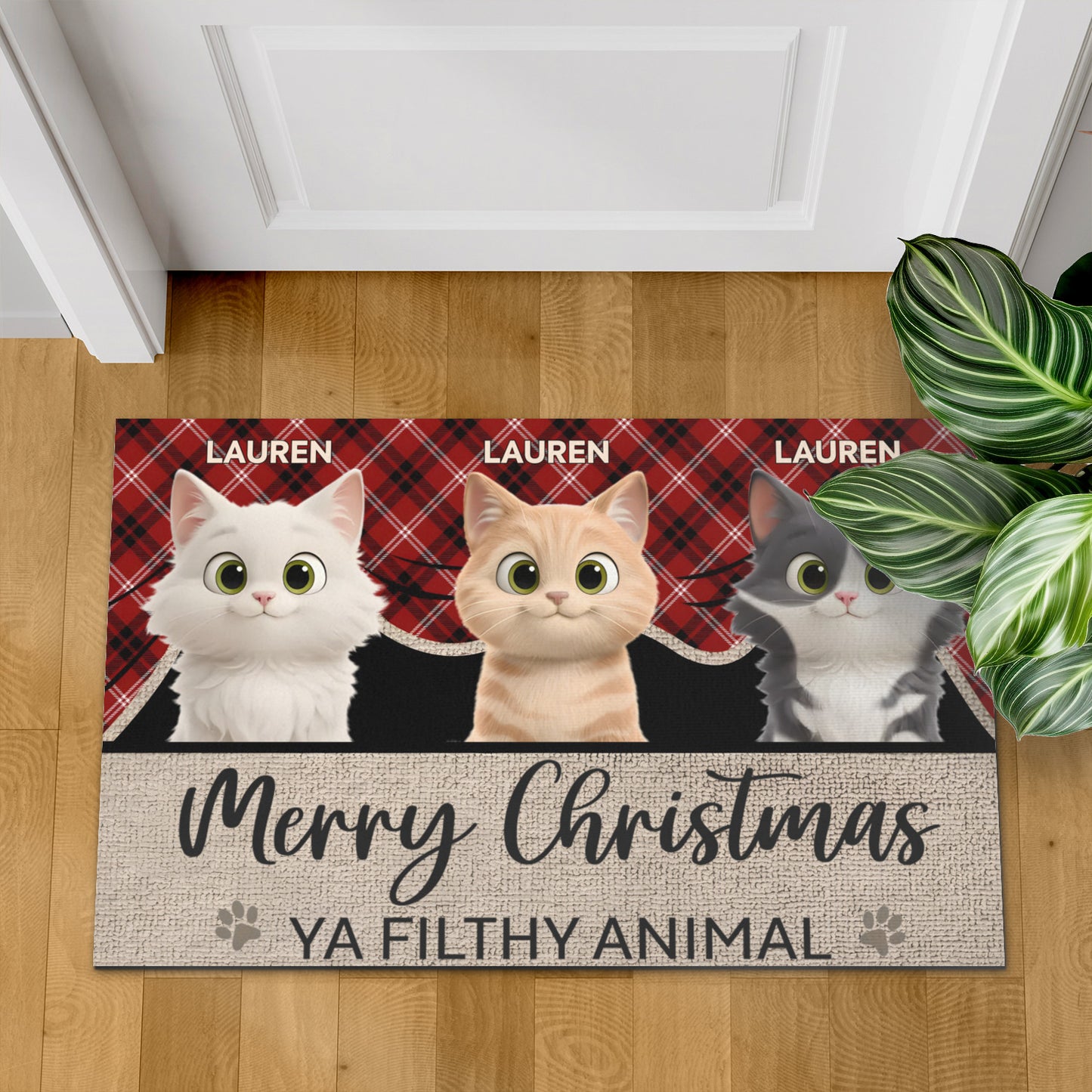 Merry Christmas Ya Filthy Animal Cat Lover v3 Doormat, Cat Personalized Home Decor Mat, Xmas Gift For Cat Owners, Pet Lovers Gift Idea