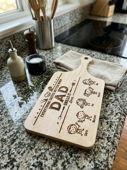 Everything Tastes Better When Grandpa, Dad Grills It - Father's Day Gift - Personalized Cutting Board