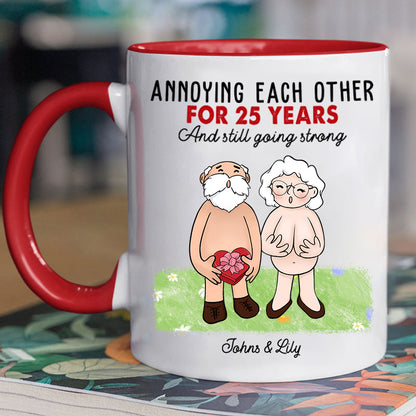 Annoying Each Other For Many Years Personalized Accent Mug, Anniversary Valentine Gift For Couple, Old Couple Coffee Mug
