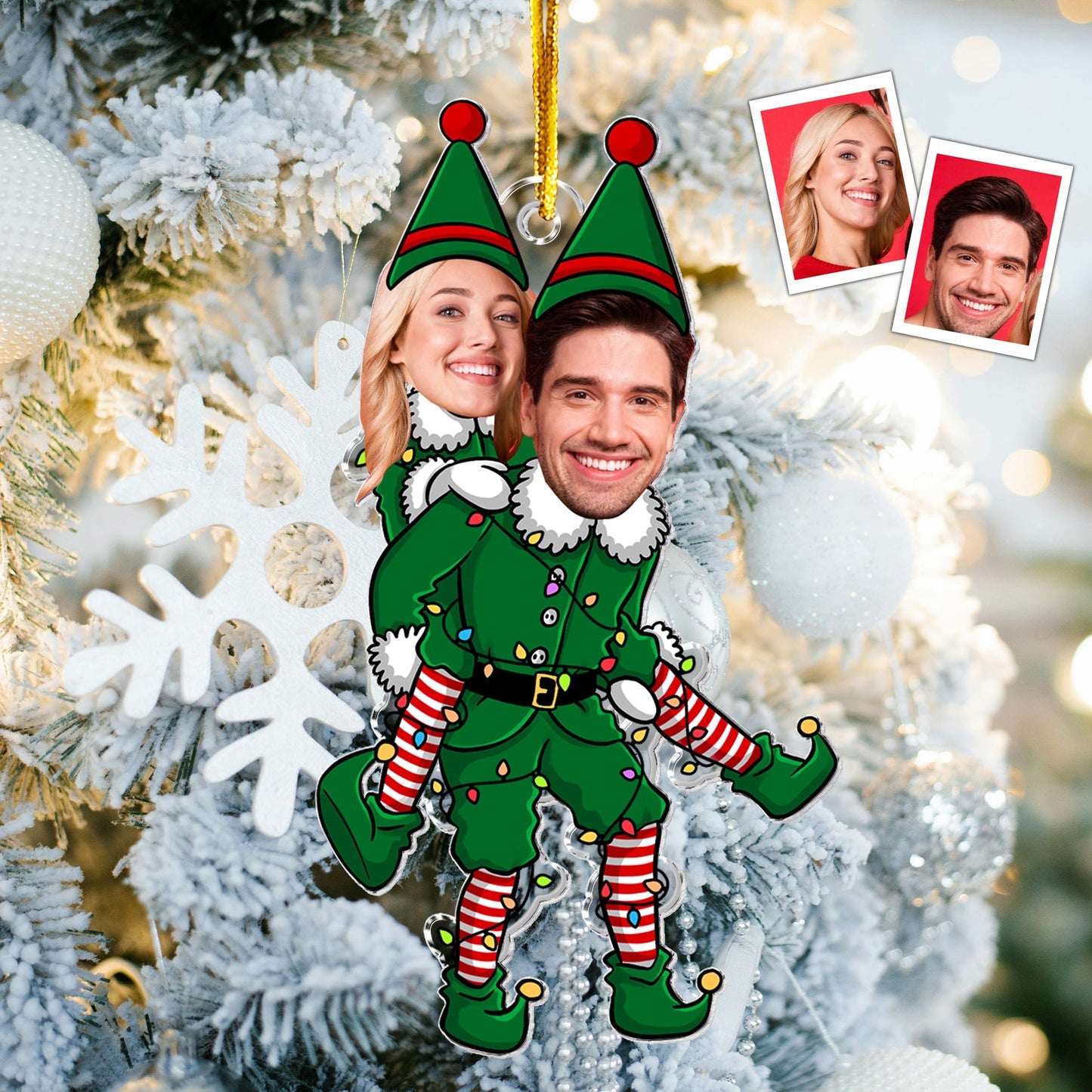 Couple Funny Elf - Personalized Acrylic Photo Ornament, Christmas Elves Couple Ornament Hanging, Gift for Him, Her, Wife, Husband