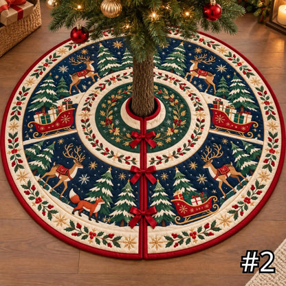 Scandinavian Christmas Tree Skirt – Red Sleigh Nordic Forest Design