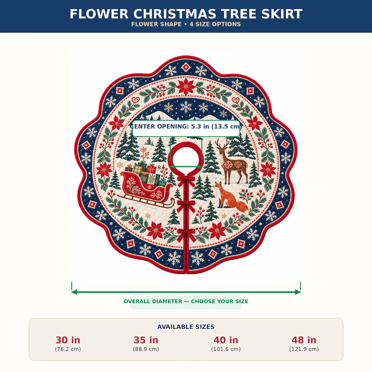 Scandinavian Folk Art Quilted Christmas Tree Skirt – Nordic Holiday Decor