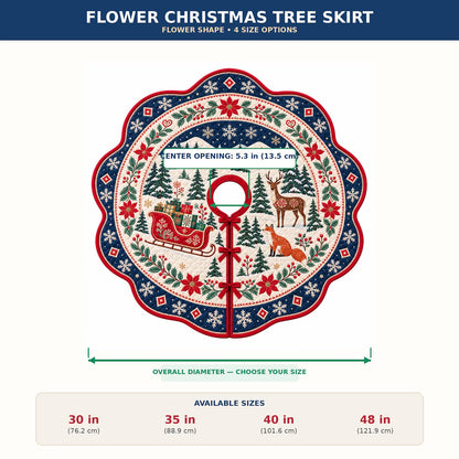 Scandinavian Folk Art Quilted Christmas Tree Skirt – Nordic Holiday Decor