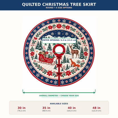 Scandinavian Folk Art Quilted Christmas Tree Skirt – Nordic Holiday Decor