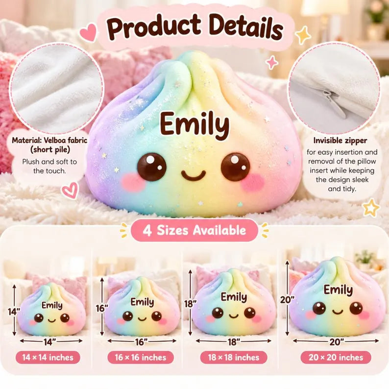 Personalized Dumpling Shaped Pillow, Squishy Kids Gift
