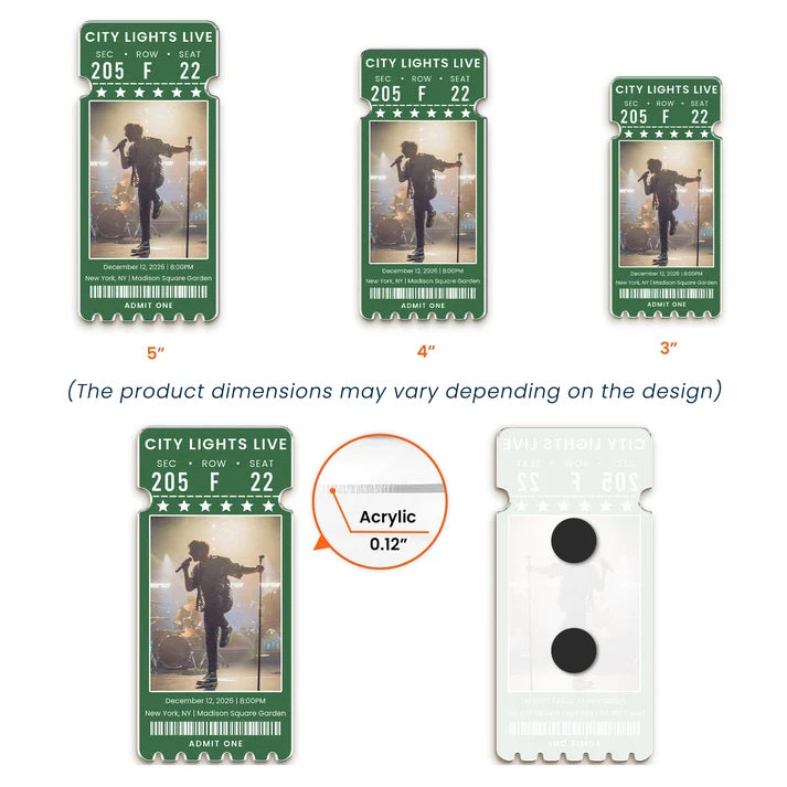Personalized Concert Ticket Acrylic Magnet – Custom Photo Keepsake for Music Lovers