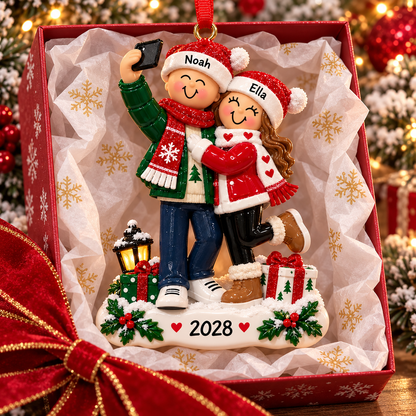 Personalized Christmas Couple Ornament, Cute Selfie Couple Holiday Keepsake Gift