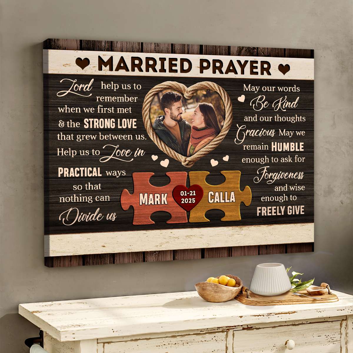 Custom Photo Rustic Married Prayer Canvas – Personalized Gifts For Couple