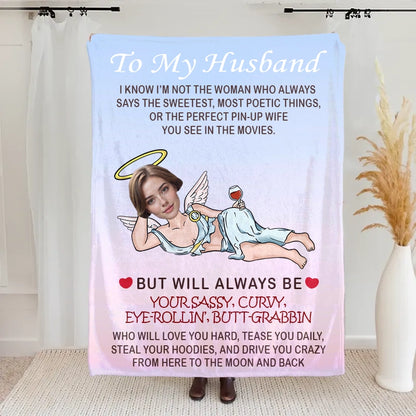 Personalized Cupid & Wine Cozy Blanket – Romantic Funny Gift for Your Husband/Wife