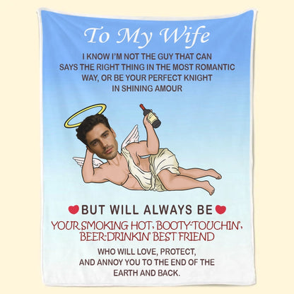 Personalized Cupid & Wine Cozy Blanket – Romantic Funny Gift for Your Husband/Wife