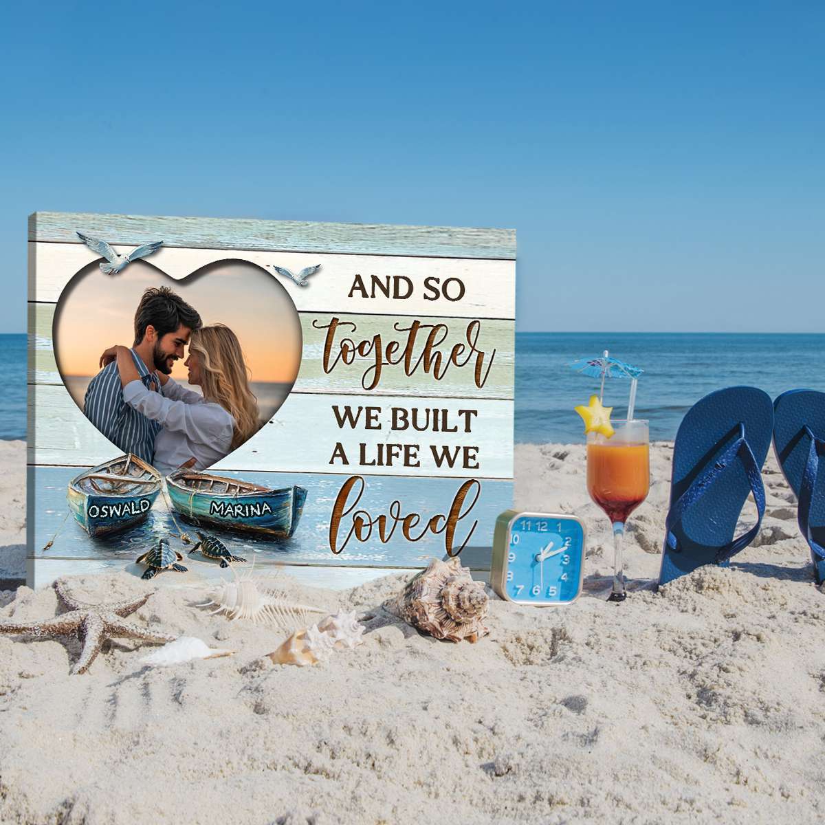 Personalized Coastal Couples Canvas – Custom Beach Wall Art