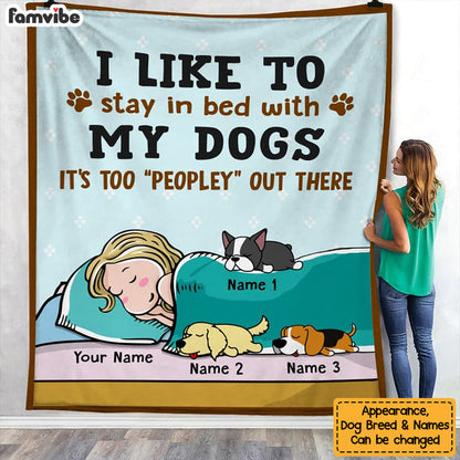 Personalized Stay In Bed With My Dog Blanket, Custom Dog Lover Sherpa Fleece Blanket, Christmas Gift for Dog Mom, Girl with Her Dogs Blanket