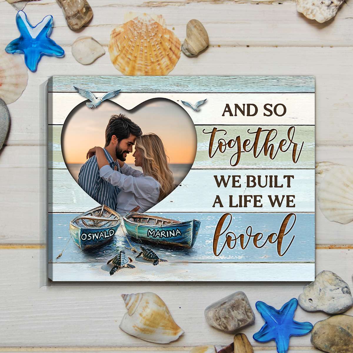 Personalized Coastal Couples Canvas – Custom Beach Wall Art