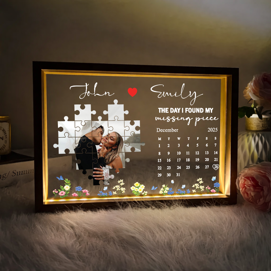 Personalized Photo Frame Light Box for Couples – Anniversary Gift with Calendar & Names, Gift for Boyfriend & Girlfriend
