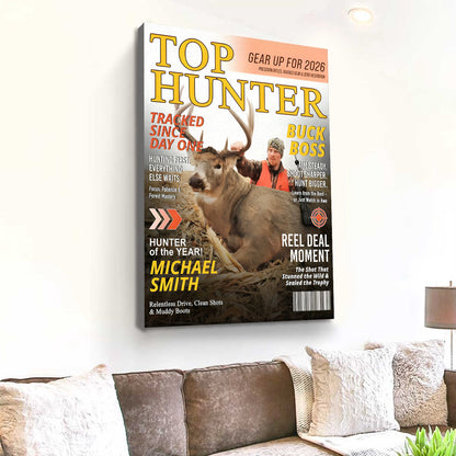 Custom Hunting Magazine Cover Poster & Canvas, Personalized Hunting Gifts for Men, Deer Hunting Gifts for Him, Hunting Dad Gift, Funny Hunter Gift for Outdoorsman